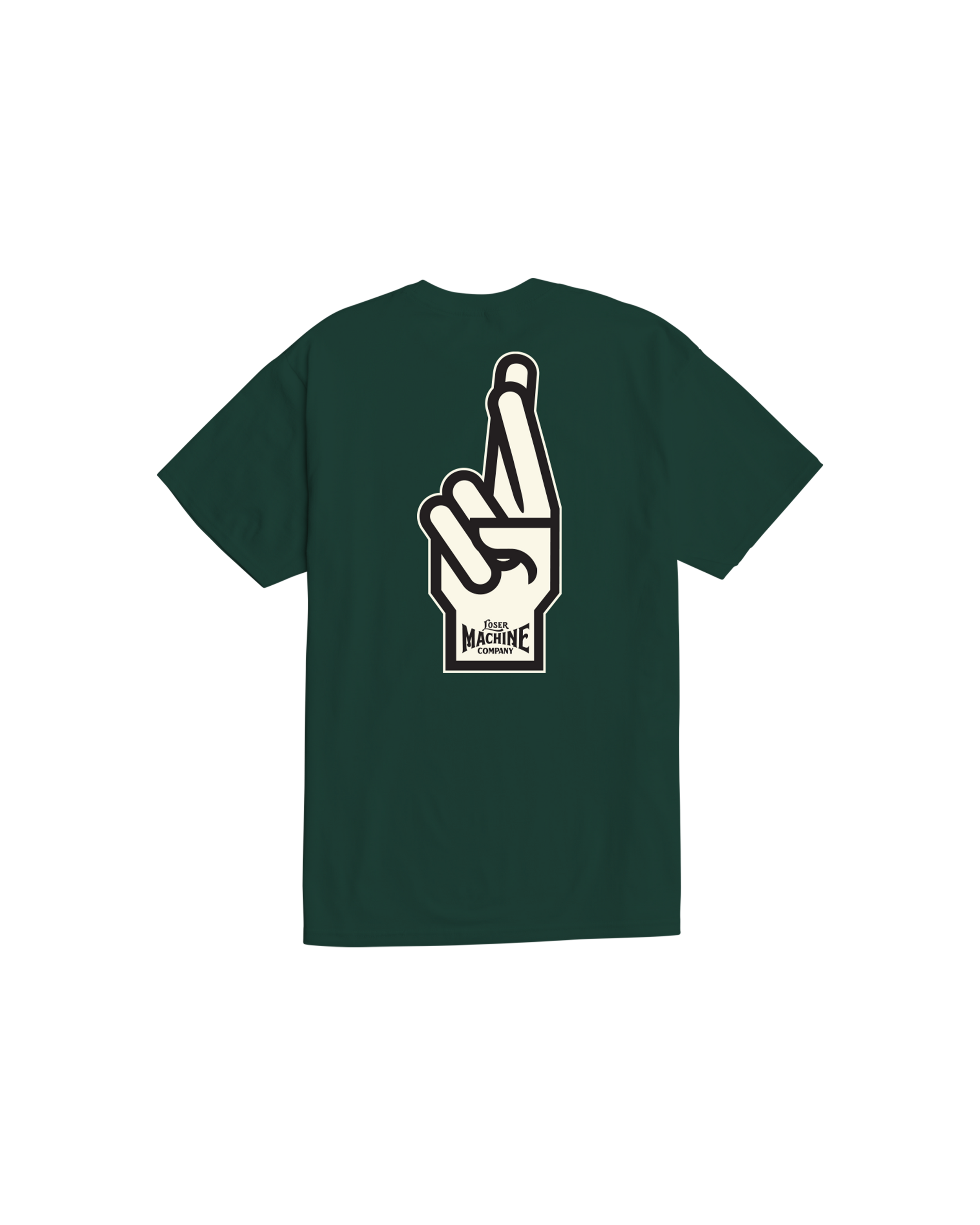 loser machine good luck fingers stock t-shirt forest cream (zoomed)