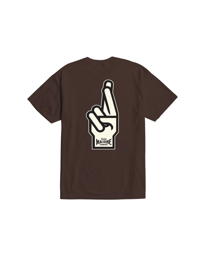 loser-machine-good-luck-fingers-stock-t-shirt-java-brown