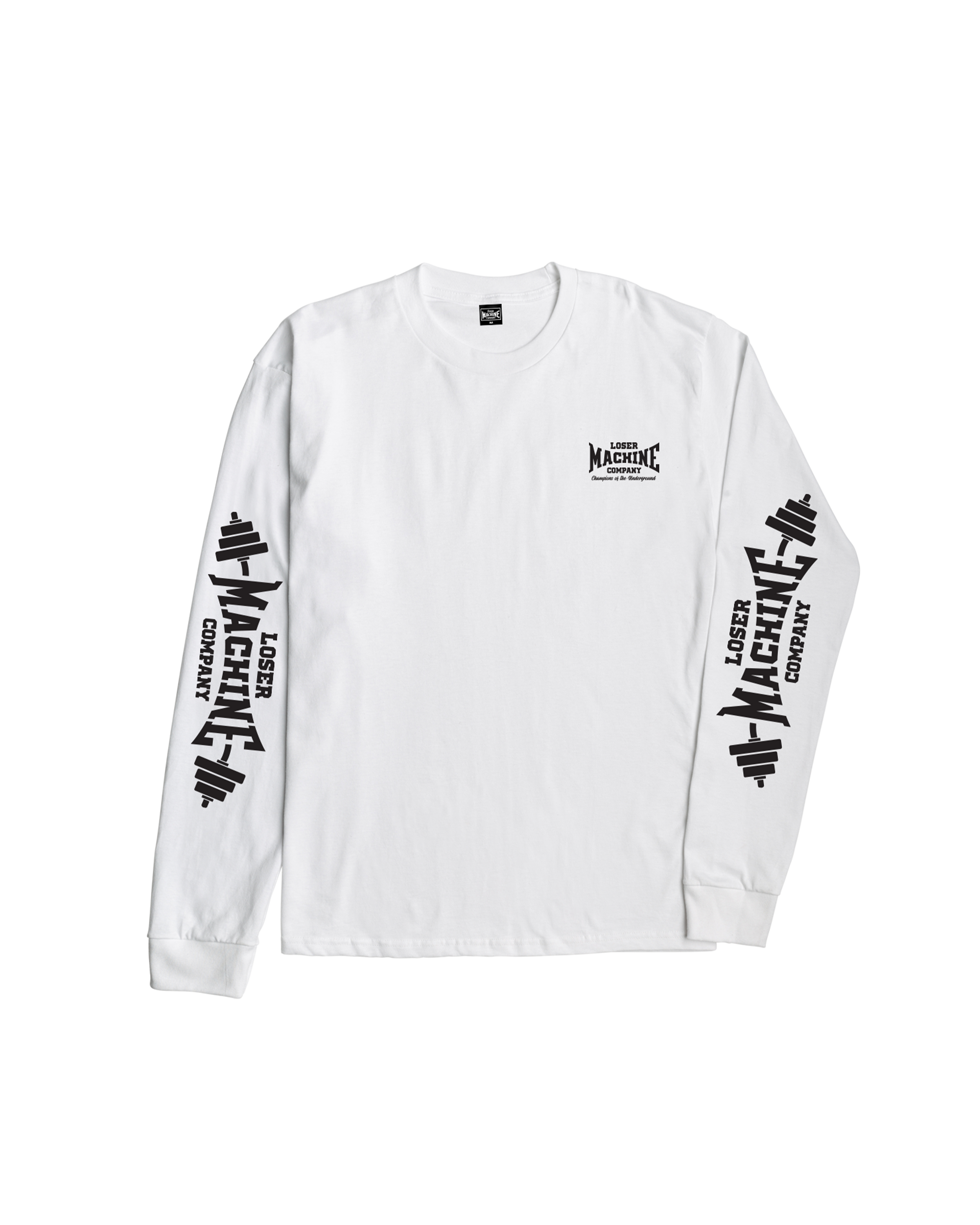 loser machine barbell stock ls t-shirt white