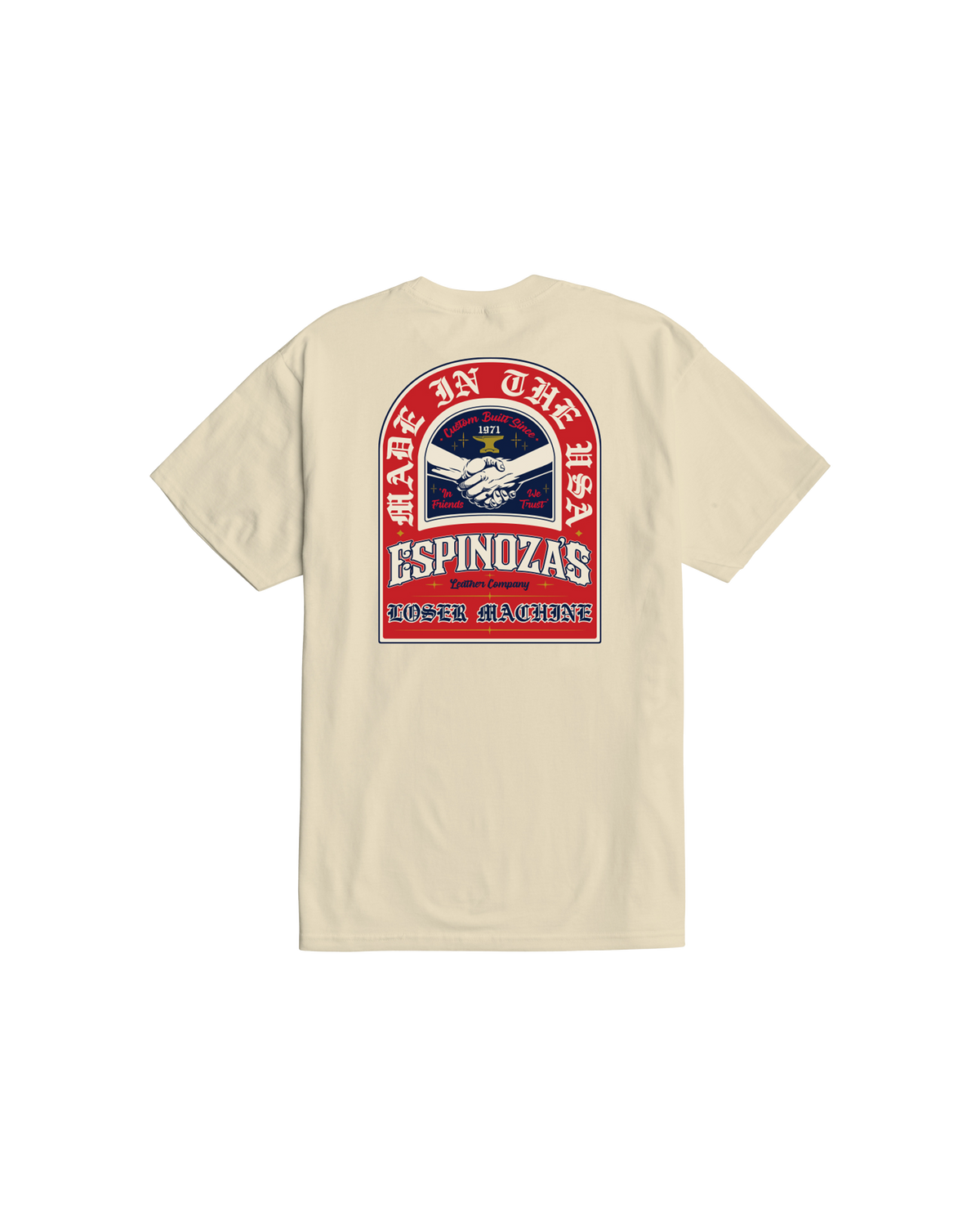 loser machine handshake stock t-shirt cream