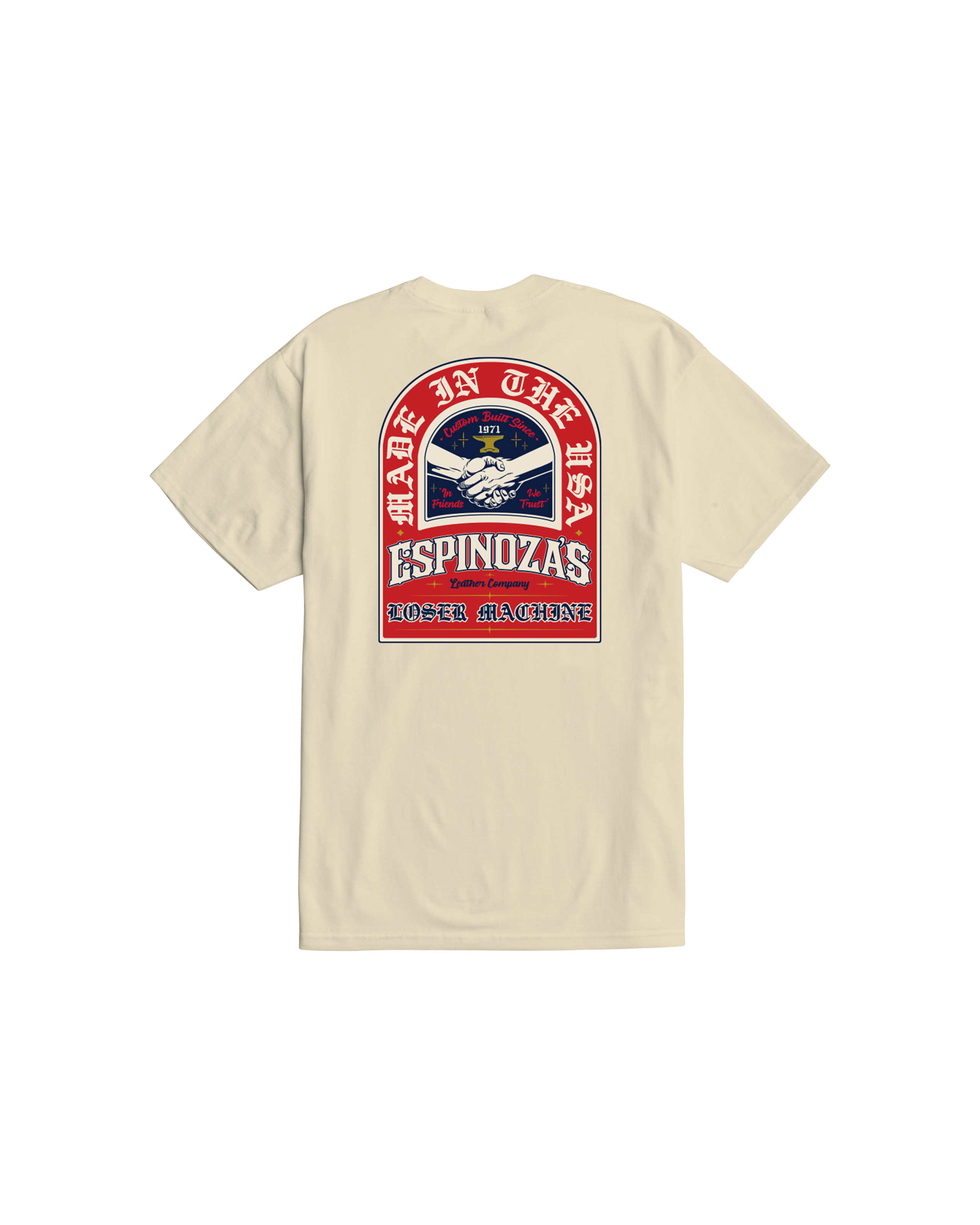 loser machine handshake stock t-shirt cream