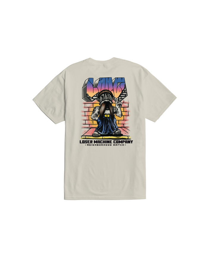 loser machine neighborhood watch stock t-shirt cream