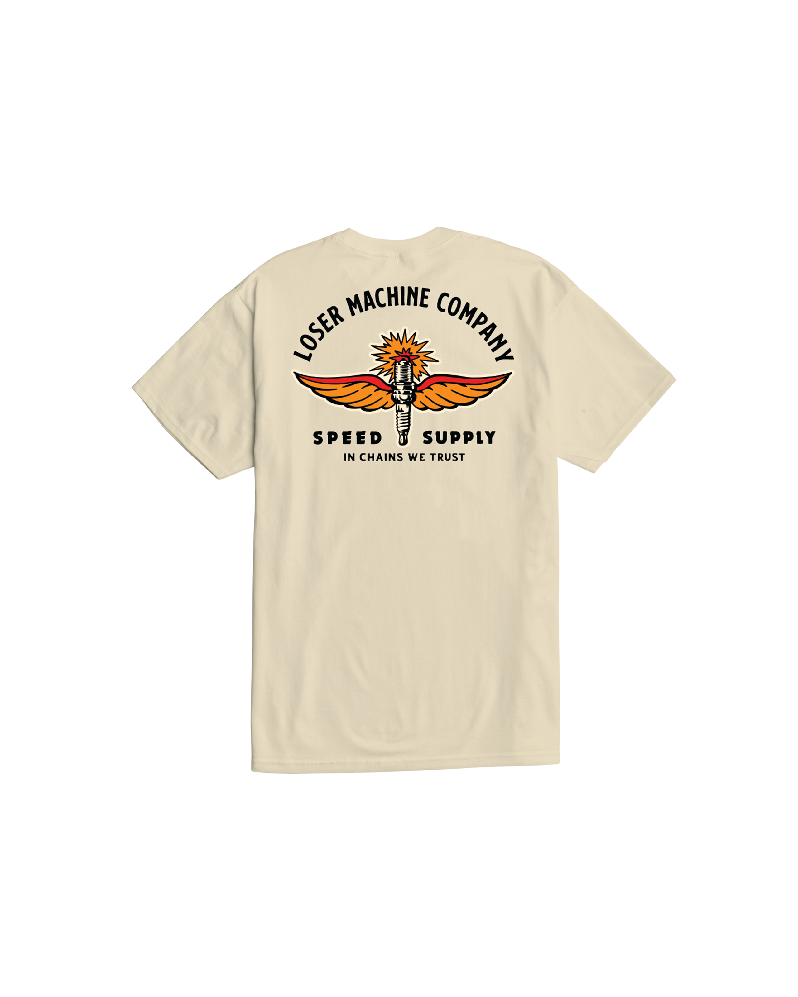 loser machine spark plug stock t-shirt cream