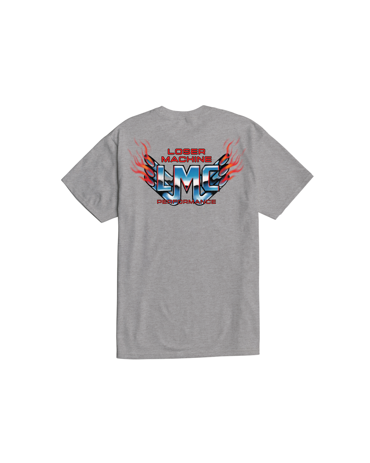 loser machine hot exhaust stock t-shirt heather grey