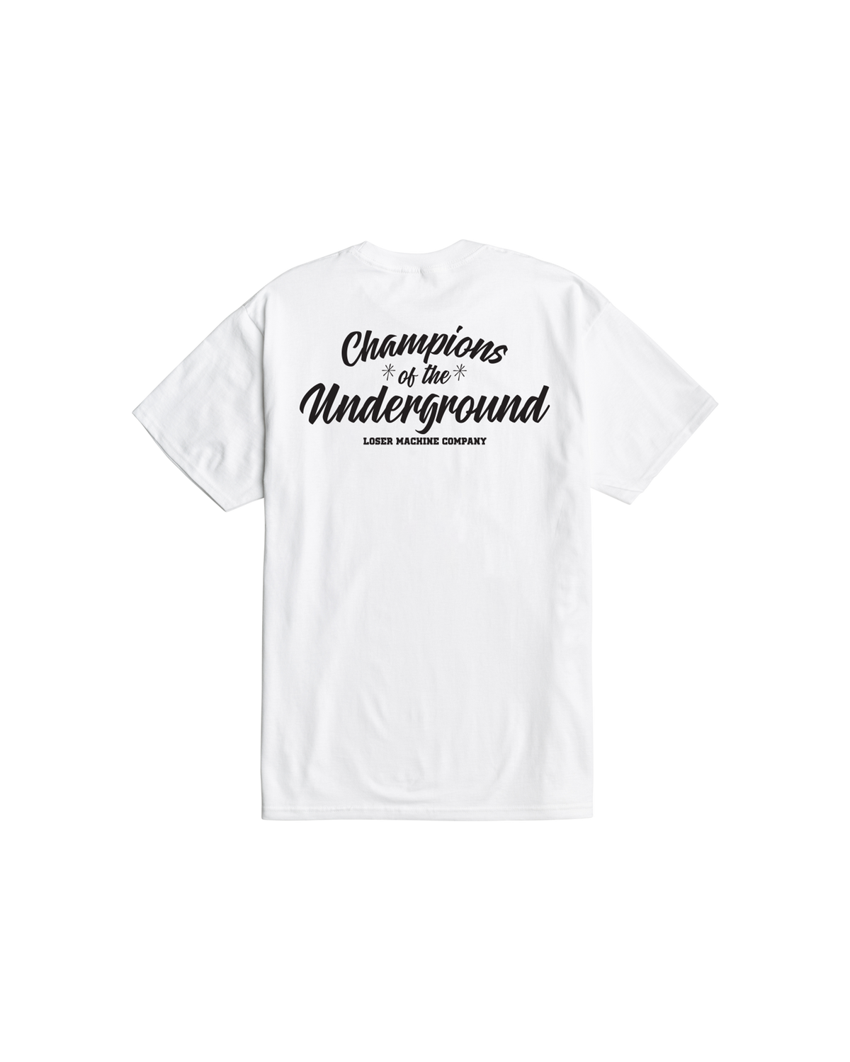 loser machine warm ups stock t-shirt white