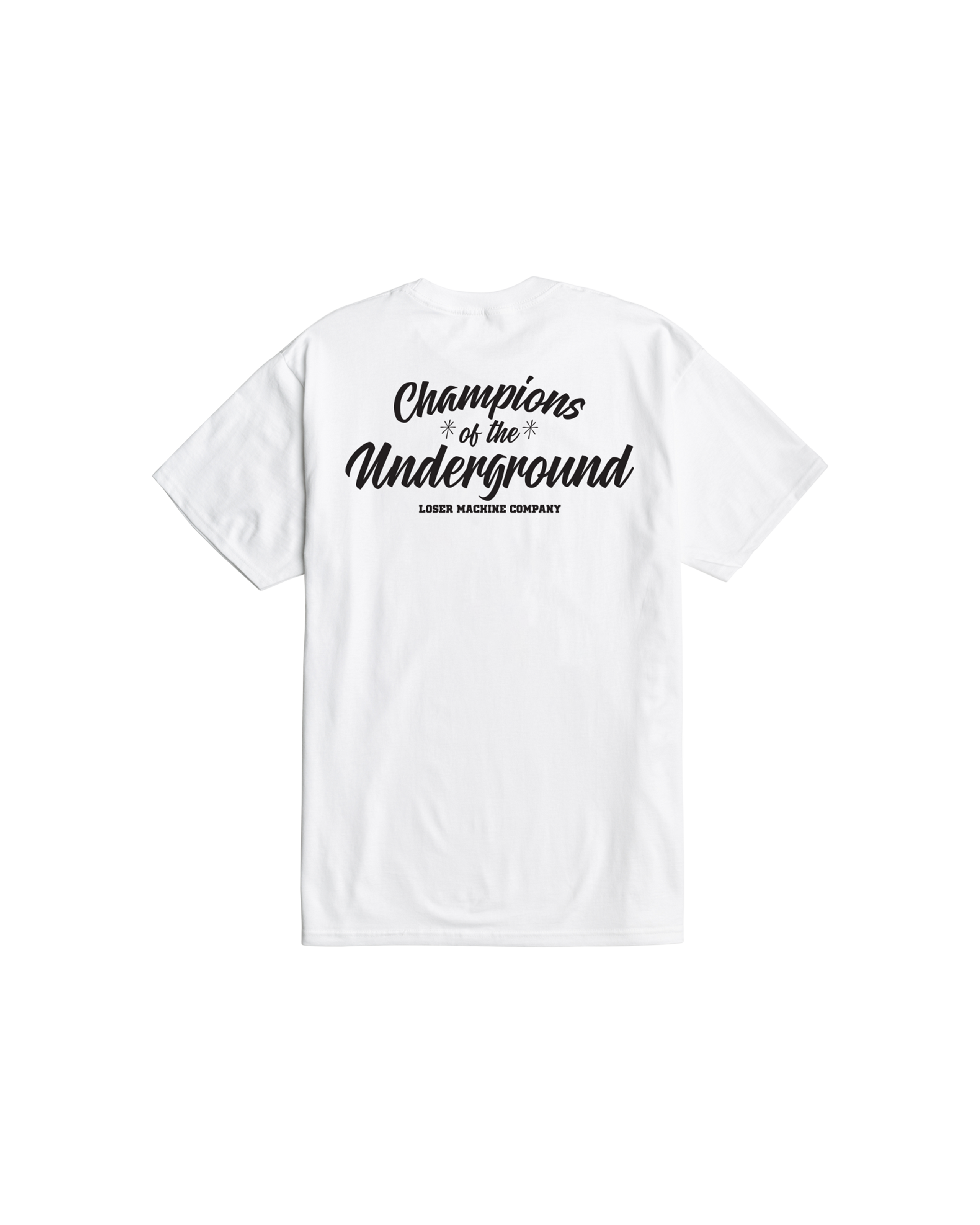 loser machine warm ups stock t-shirt white