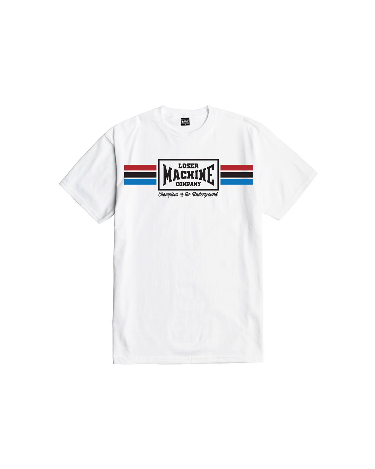 loser machine warm ups stock t-shirt white