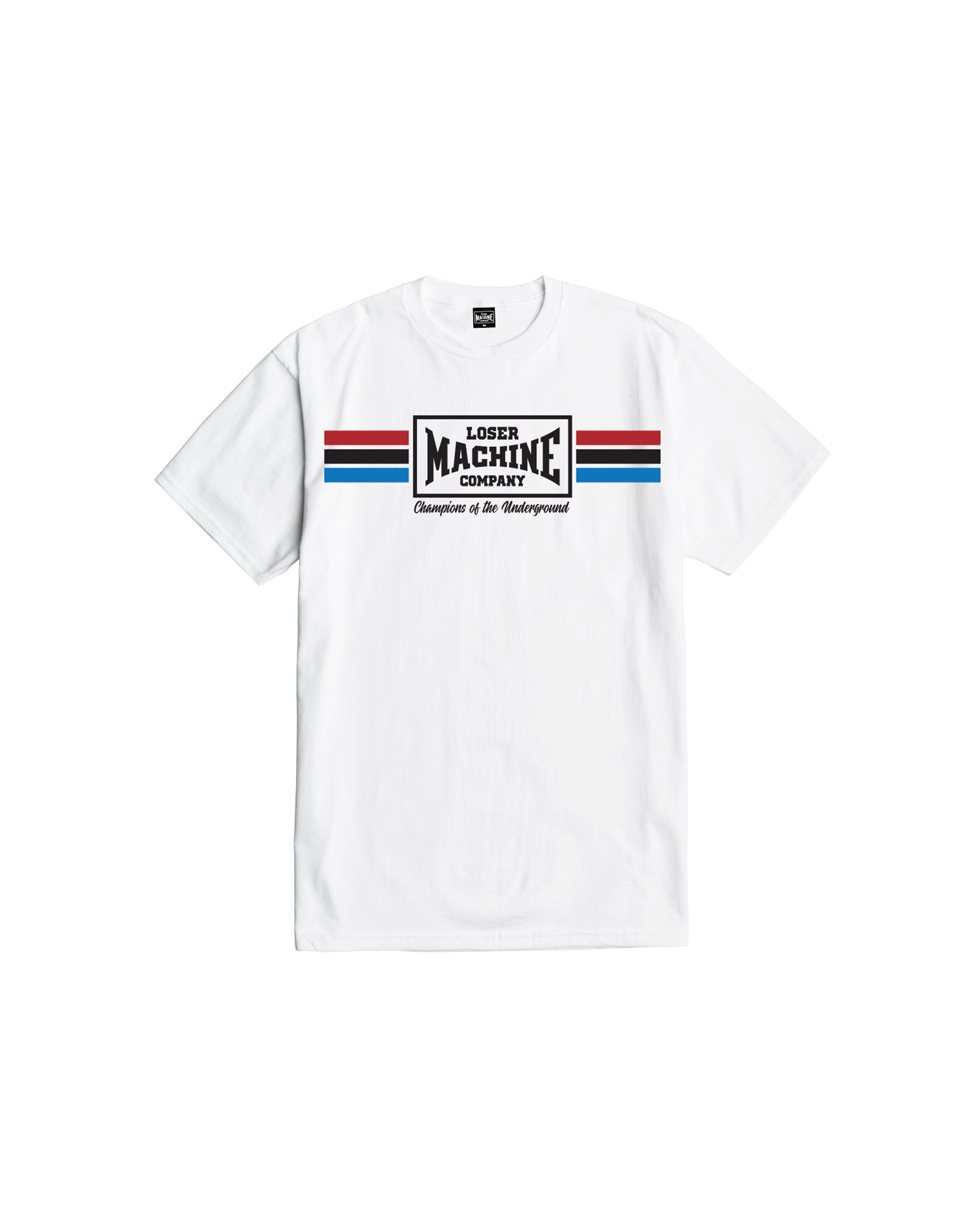loser machine warm ups stock t-shirt white