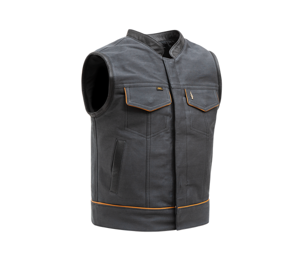color: Denim ~ alt: LMC x Espinoza's Leather Selvedge Denim Vest